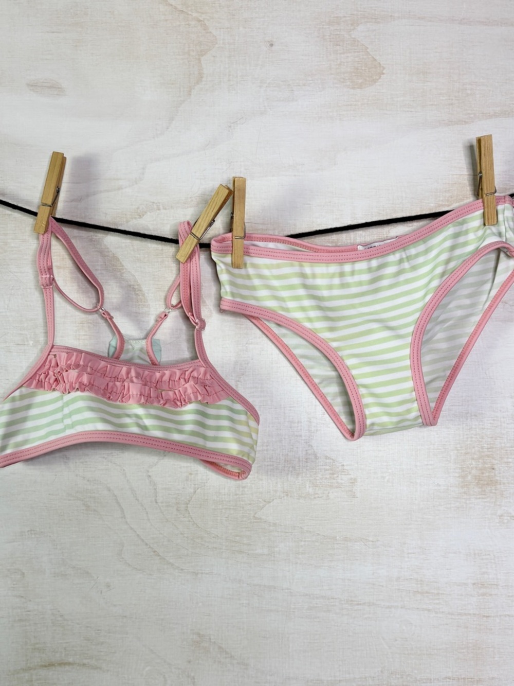 Noppies Pink-Trim Green & White Striped Girls' Bikini Set